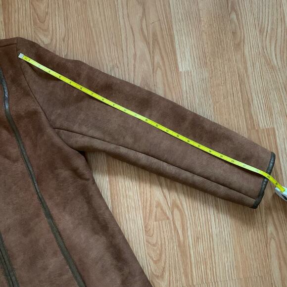 Vintage Esprit Brown Faux Suede Shearling Coat Size M 90's Classic Traditional - Picture 11 of 12